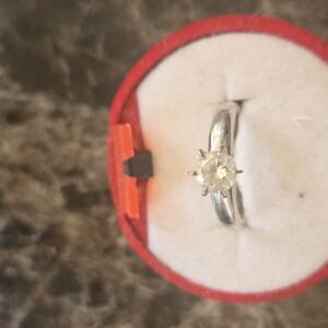 Diamonique Silver Solitaire Ring with Clear Stone